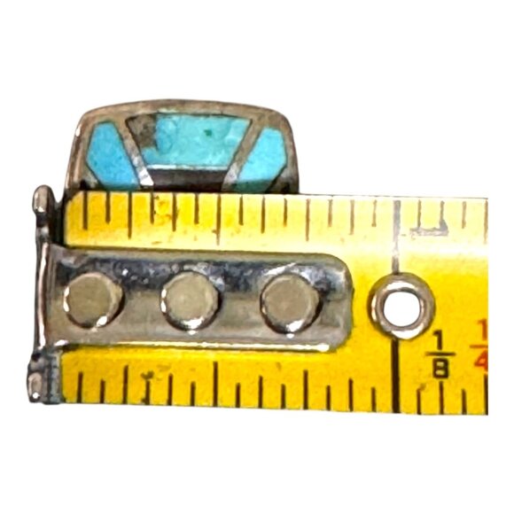 Vintage Sterling Silver Turquoise Opal Coral & Lapis Inlay Pendant Slide Zuni - Picture 4 of 6